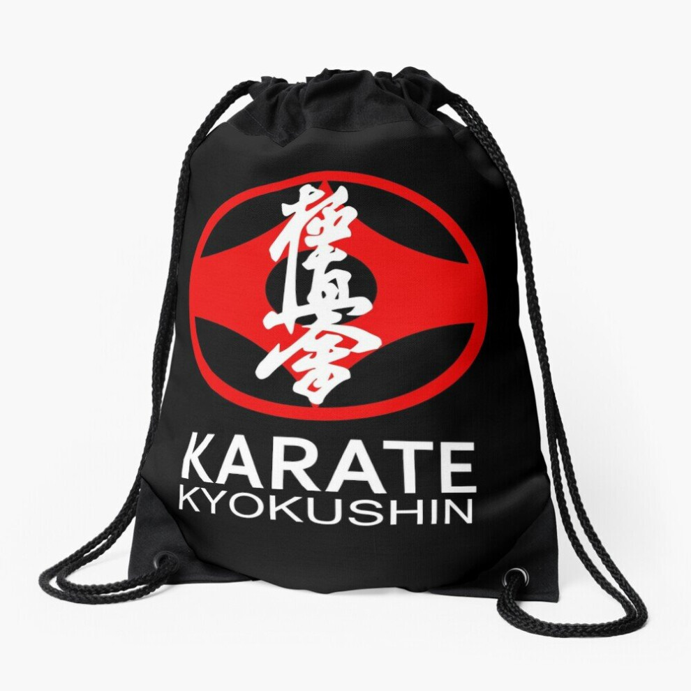 Famgem Drawstring Bag Kyokushin Karate Symbol And Kanji Text Sport Gym Shoe Backpack White