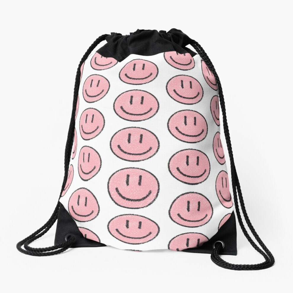 Drawstring Bag Pink Smiley Face Chalk Sport Gym Shoe Backpack