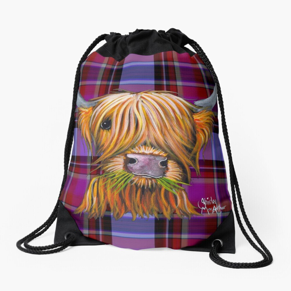 Drawstring Bag SCoTTiSH HiGHLaND CoW ' TaRTaN LiTTLe ViKiNG P ' by SHiRLeY MacARTHuR Sport Gym Shoe Backpack