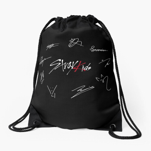 Drawstring Bag Stray Kids' Signatures (Red Version) Sport Gym Shoe Backpack