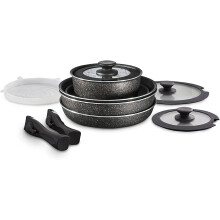 Tower T900160 Freedom Detachable Handles Cookware Set with Precision Black Diamond Coating Freedom Detachable Handles, Stackable Design, 13pc, Black