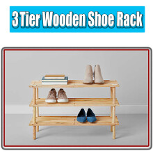 (2 Tier) AAMEN Natural Shoe Rack Wooden, Footwear Storage Organizer