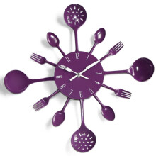 (purple) Color metal knife and fork clock