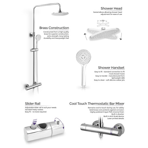 NES Home Volvic Exposed Mixer Shower Cool Touch Thermostatic Bar with Riser Rail 2