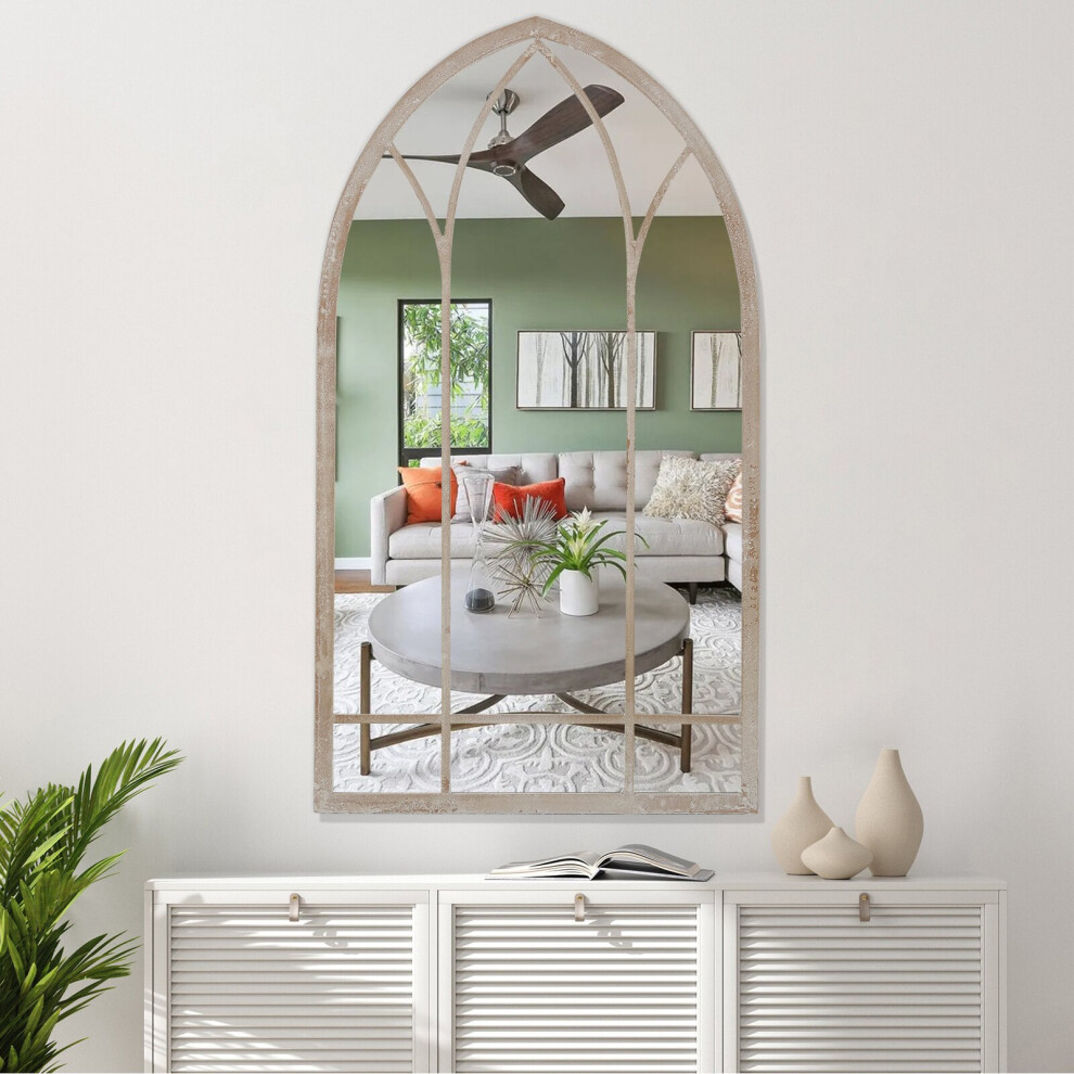Decorative Metal Arched Garden Window Mirror