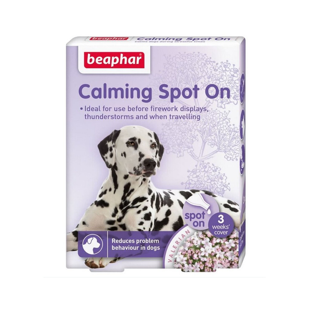 Beaphar Spot On Calming Supplement for Dogs (3 pcs) Help Alleviate Problems Such As: Excessive Barking, Destructive Behavior