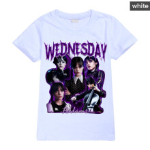 (120CM 5-6Y, white) Kids Wednesday The Addams Family Girls Party Short Sleeve Tee Tops T-shirt Boys