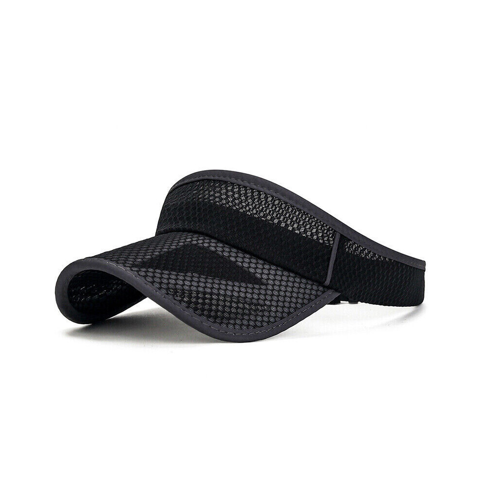 (Black) Stylish Sun Visor Absorb Sweat Cap Unisex Mesh Sport Adjustable Tennis Golf  Hat