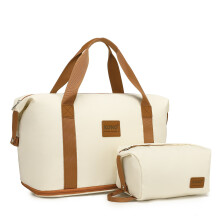 (Beige and Brown) Two pieces Expandable Durable Waterproof Travel Duffel Bag Set