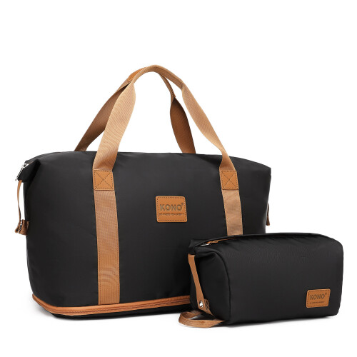 (Black and Brown) Two pieces Expandable Durable Waterproof Travel Duffel Bag Set