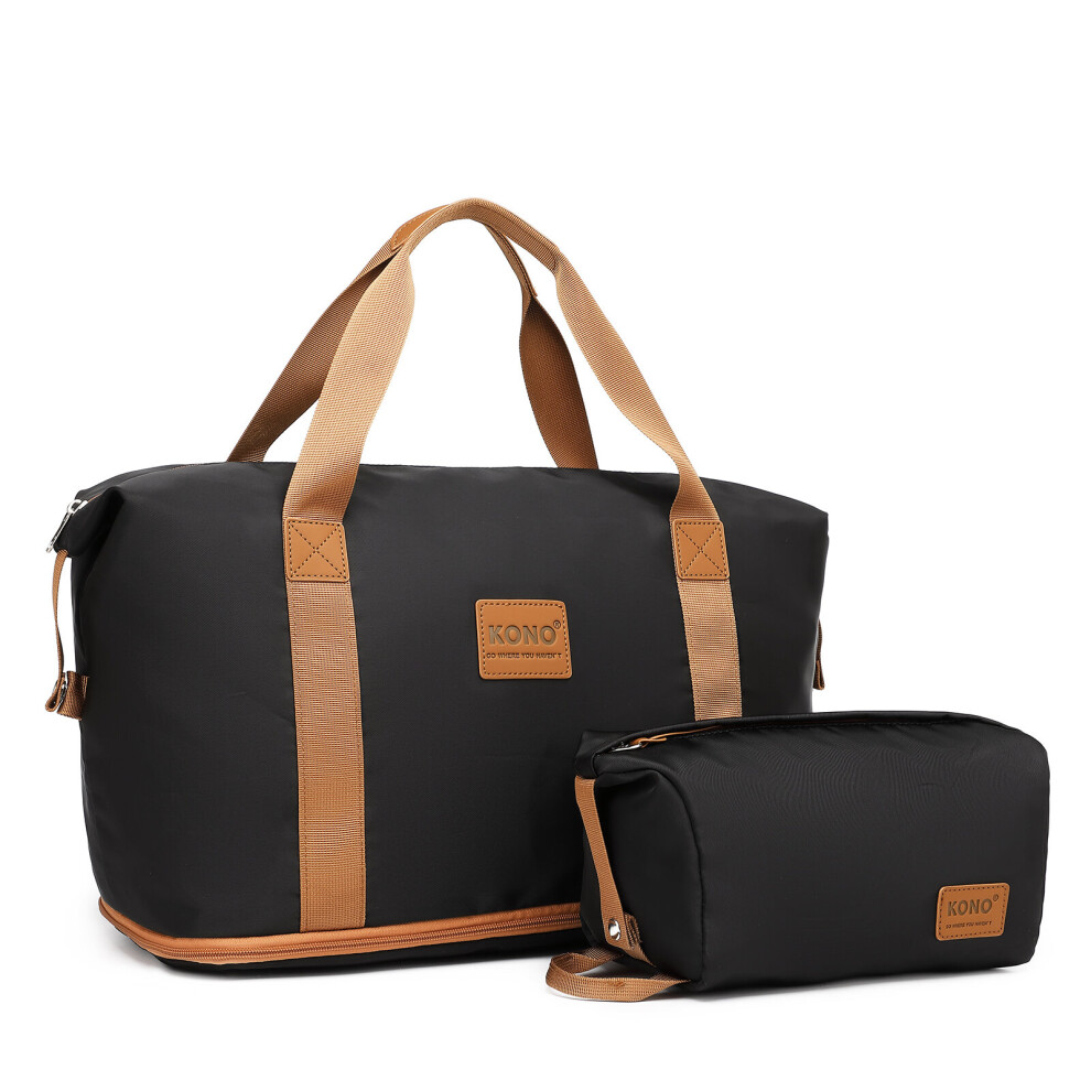 (Black and Brown) Two pieces Expandable Durable Waterproof Travel Duffel Bag Set