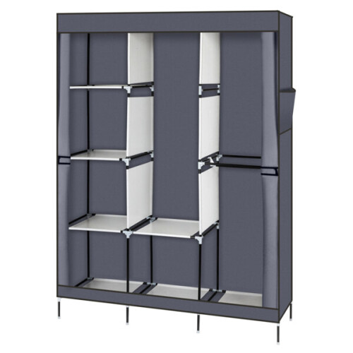 71" Portable Wardrobe Clothes Rack Storage Organizer with Shelf Grey
