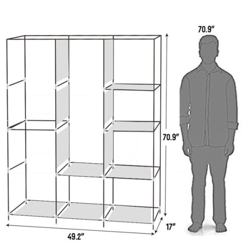 71" Portable Wardrobe Clothes Rack Storage Organizer with Shelf Grey 1