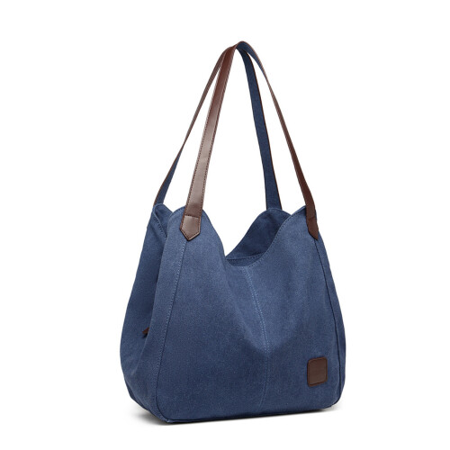 (Navy) Canvas Shoulder Tote Bag 1