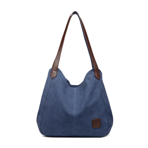 (Navy) Canvas Shoulder Tote Bag