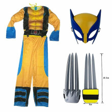 (M(120-130CM)) Kids Wolverine Costume Boy Superhero Jumpsuit Kids Halloween Cosplay Mask/wolf Claw Props Fantasy
