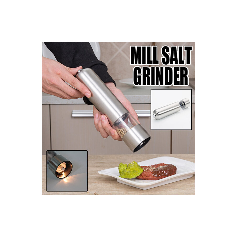 Electric Salt Pepper Grinder Shaker Mills Adjustable Battery Operated Silver
