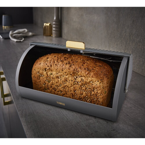 Tower Tower Empire Bread Bin & Canisters Set in Grey with Brass Accents 2