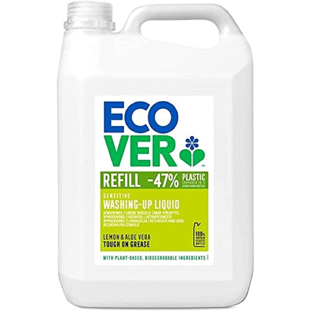 Ecover Washing Up Liquid Refill, Lemon & Aloe Vera, 5 L