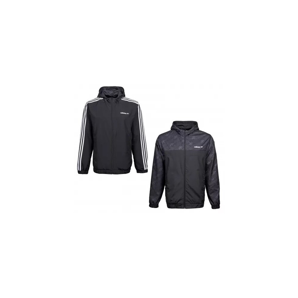 (M) Men's Adidas Reversible Rain Jacket Black Hooded 