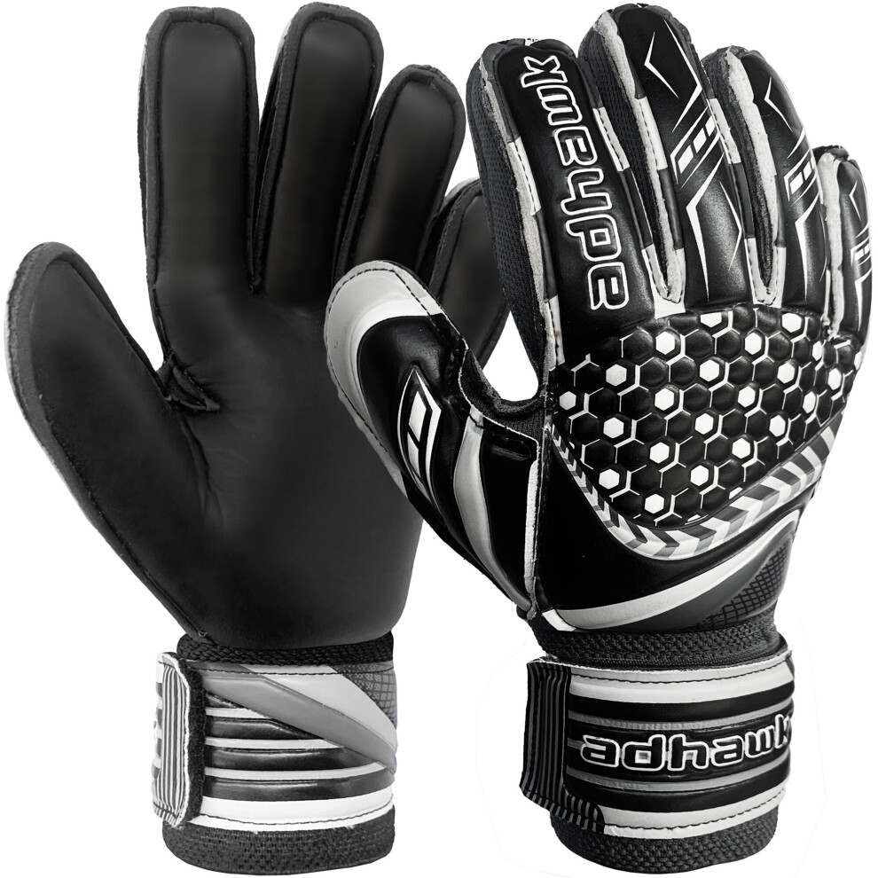 (Black, 4 - For 6 to 8 Years Old) Goalkeeper Gloves - Finger Spine Protection