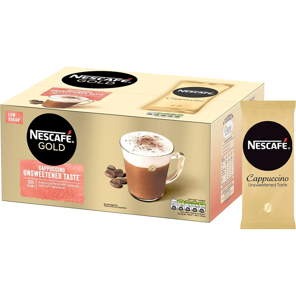 Nescafe Cappuccino Unsweetened Taste Sachets - 50 X 14.2G Gold