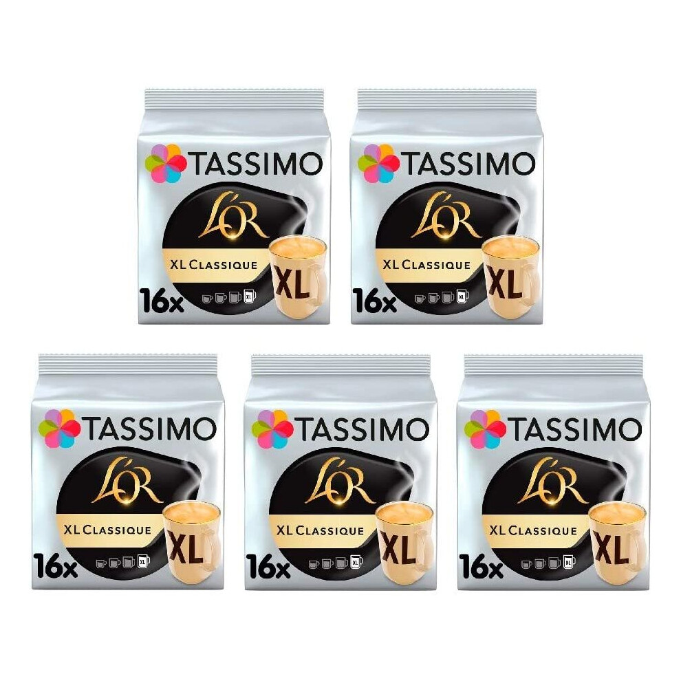 Tassimo L'OR XL Classique Coffee Pods x16 (Pack of 5, Total 80 Drinks)