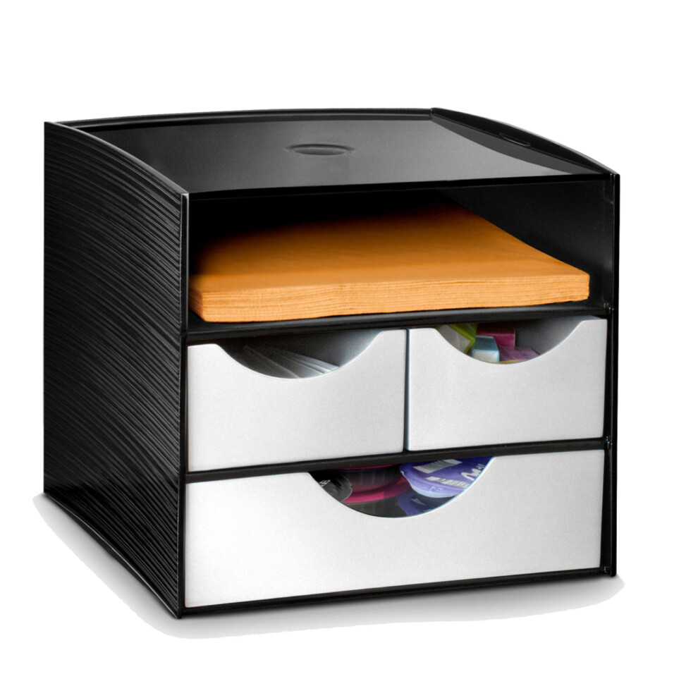 Cep 3 Tier Module Storage Station Home Office Black/Metallic Grey Made In France 3462159005270