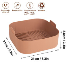 (brown) 21cm Air Fryer Pot Tray Silicone BBQ Barbecue Airfryer Pad Plate Reusable Oven Baking Mold Pot Replacemen Grill Pan Accessories