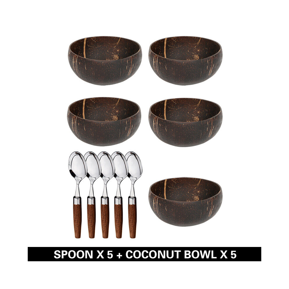 (Light yellow) Natural coconut bowl set handmade coconut shell tableware wood spoon dessert fruit salad mixing bowl rice Ramen bowl 12-15cm-image-OPC-PBNQNJM-NEW