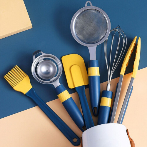 (D) Non-stick Cookware Clip Silicone Kitchenware Cooking Utensils Egg Beaters Filter colander Kitchen Tool Set 2