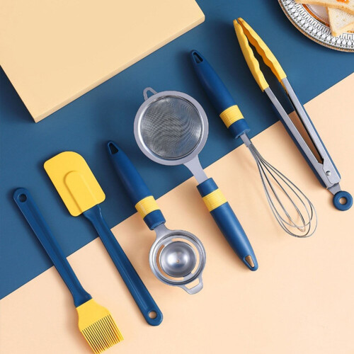 (D) Non-stick Cookware Clip Silicone Kitchenware Cooking Utensils Egg Beaters Filter colander Kitchen Tool Set 1