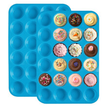 (Orange) Mini Muffin Cup 24 Hole Silicone Soap Cookies Cupcake Bakeware Mini Cake Pan Tray Mould Home DIY Cake Baking Tool Mold