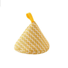 (Yellow wave) Cute Triangle Heat Insulation Pad Anti Scalding Pot Cap Microwave Oven Cloth Pot Cover Clip Kitchen Gadgets