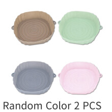 (Random Color Set) Silicone Air Fryer Baking Tray Kit Pot Ultra Thin Round Home Pizza Mat with Handles No-Stick Grill Reusable Kitchen Accessories