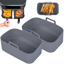 (gray 2pcs) Square AirFryer Silicone Tray Rectangle Oven Baking Tray Basket Reusable Liner Insert Dish For Ninja Foodi DZ201 Pan Accessories