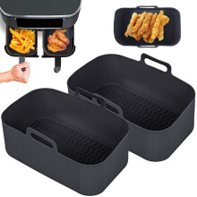 (black 2pcs) Square AirFryer Silicone Tray Rectangle Oven Baking Tray Basket Reusable Liner Insert Dish For Ninja Foodi DZ201 Pan Accessories