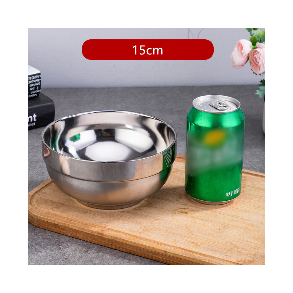 Dechoicelife (15Cm) New 7 Sizes Stainless Steel Ramen Bowls Children's Tableware Noodles Salad Plates Double Layer Mixing Container Kitchen Utensils