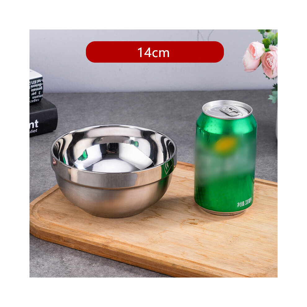 Dechoicelife (14Cm) New 7 Sizes Stainless Steel Ramen Bowls Children's Tableware Noodles Salad Plates Double Layer Mixing Container Kitchen Utensils