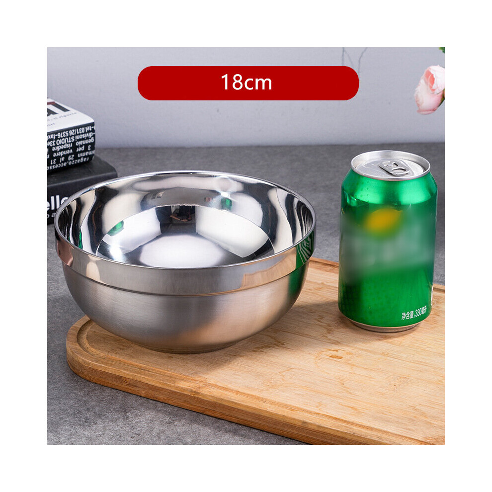 Dechoicelife (18Cm) New 7 Sizes Stainless Steel Ramen Bowls Children's Tableware Noodles Salad Plates Double Layer Mixing Container Kitchen Utensils