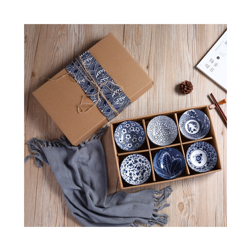 (Blue-6 pcs no box) Blue and White Porcelain Rice Bowl Ceramic Tableware Soup Salad Bowl Mixing Can Be Use Decorative Creative Flower Bowl Set-image-OPC-PBNRHZZ-NEW