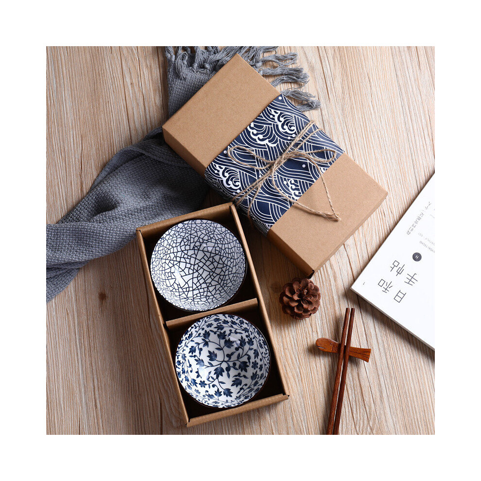 (Blue-2 pcs no box) Blue and White Porcelain Rice Bowl Ceramic Tableware Soup Salad Bowl Mixing Can Be Use Decorative Creative Flower Bowl Set-image-OPC-PBNRHZX-NEW