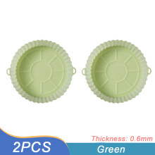 (2Pcs Green) 18cm Air Fryers Oven Baking Tray Fried Pizza Chicken Basket Mat Air Fryer Silicone Pot Round Replacemen Grill Pan Accessories
