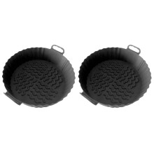 (Black) 2pcs Air Fryer Basket with Handle Replacement Silicone Baking Mat for Bread Fried Chicken Pizza BPA Free Non-Stick Kitchen Tools