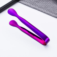 (Purple) Vintage Rose Relief Stainless Steel Ice Cube Clips Sugar Tongs Food Clips Kitchen Serving Tong Barware Accessories