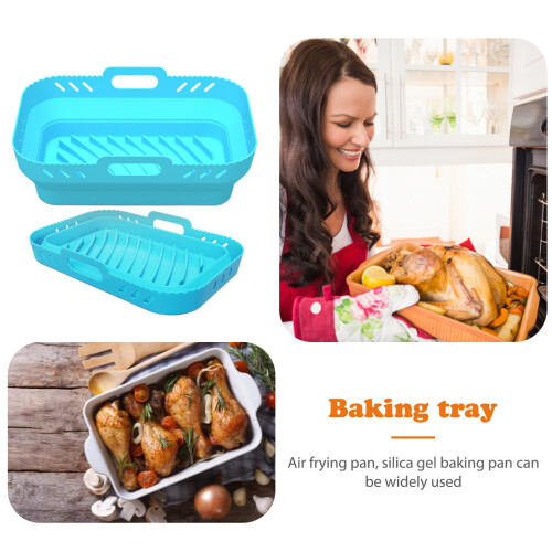 (Red) 2pcs Air Fryers Oven Baking Tray Rectangular Shaped Silicone Pizza Basket Mat Foldable Replacement with Handle Kitchen Tools 1