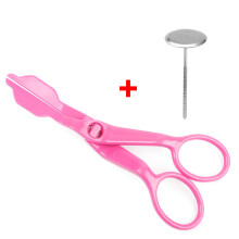 (Pink Set) 2pcs Piping Flower Scissors/Nail Kitchen Baking Pastry Tool Rose Decor Lifter Fondant Cake Decorating Tray Cream Transfer Set