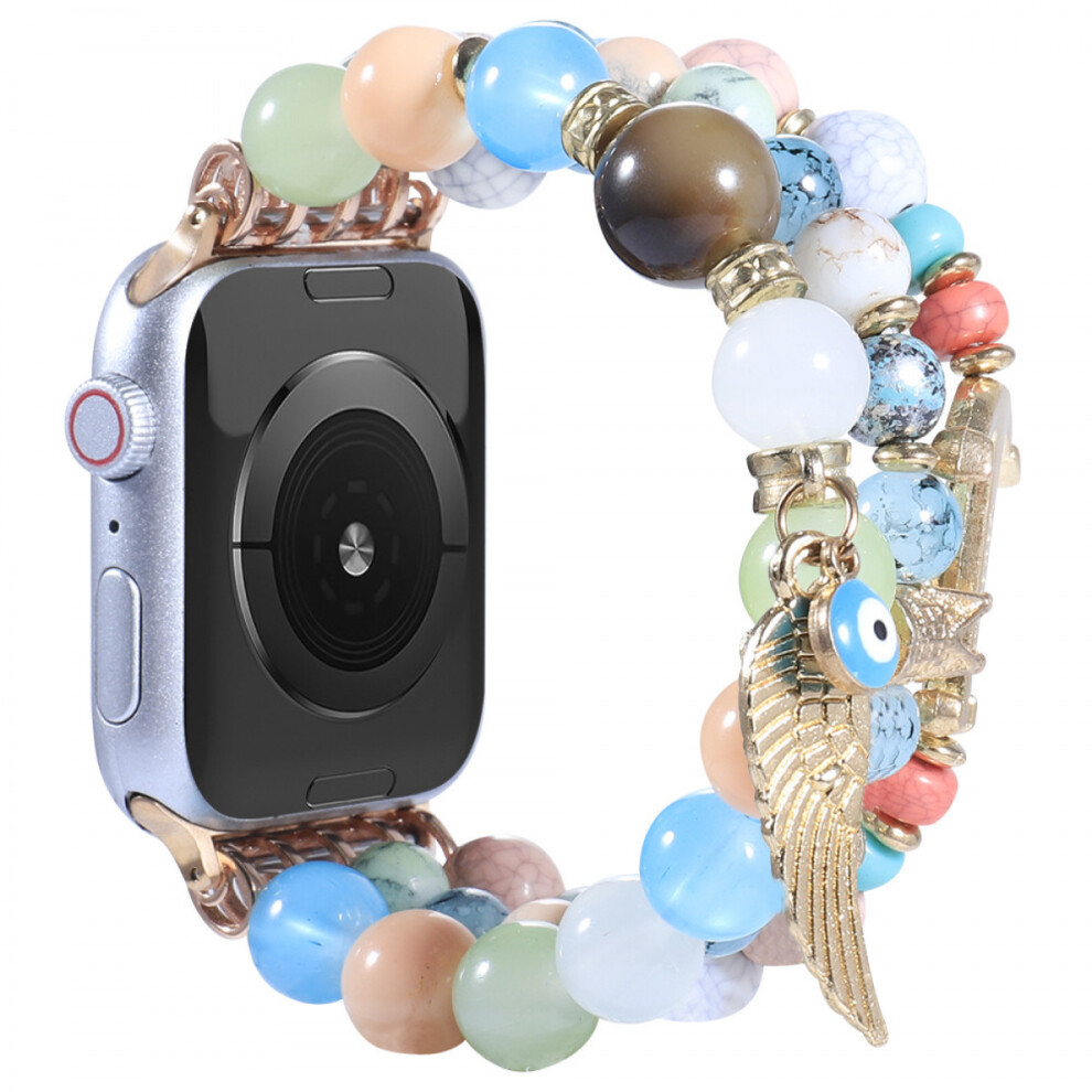 Beaded Bracelet for Apple Watch Band Series 8 7 SE 6 5 4 Handmade Crystal Beads Stretchy Watch Strap