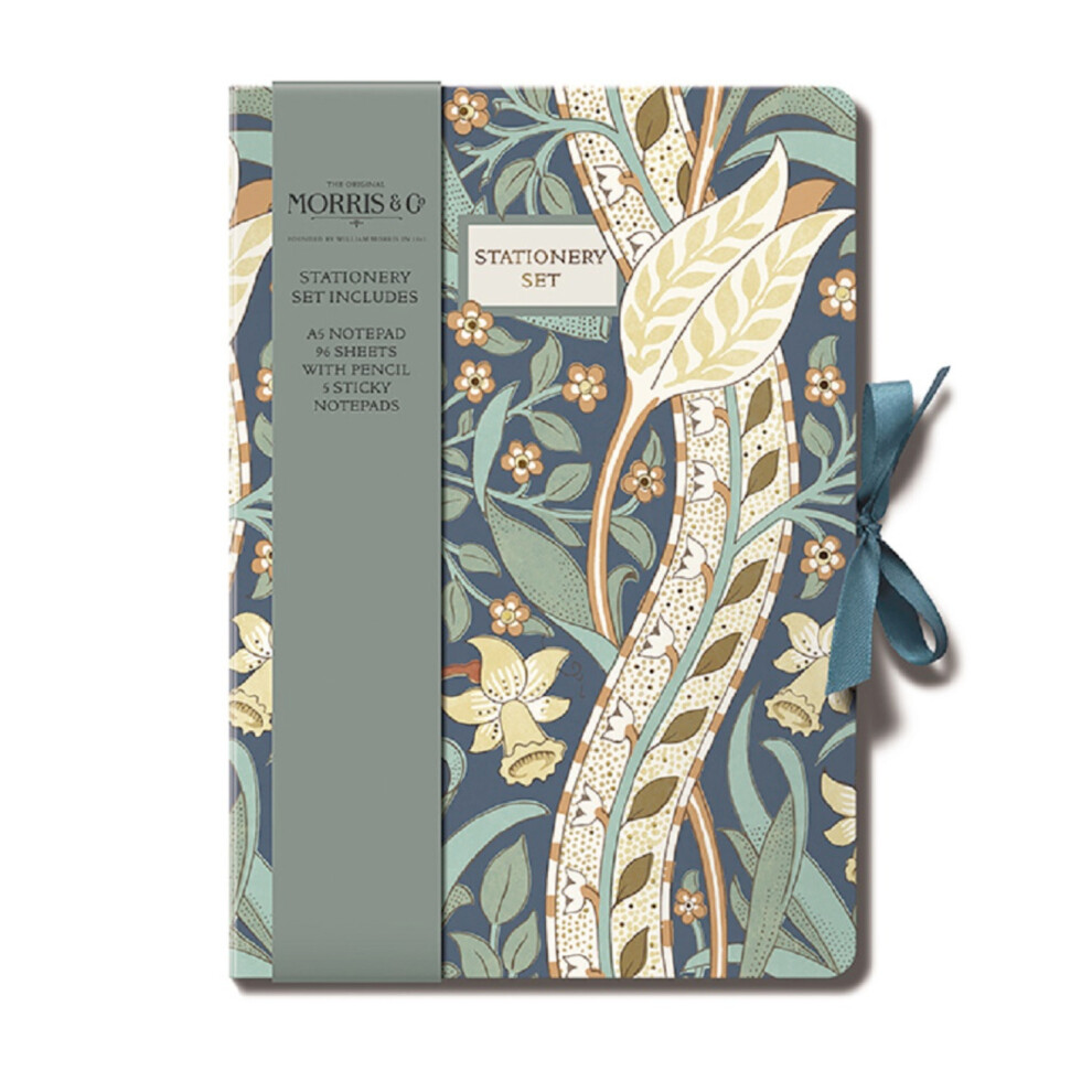 William Morris Daffodil Sticky Notepads Stationery Set Organiser With Pencil