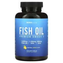 MAV Nutrition, Omega-3 Fiskolja, Tripel Styrka, Naturlig Citron, 120 Myggor
